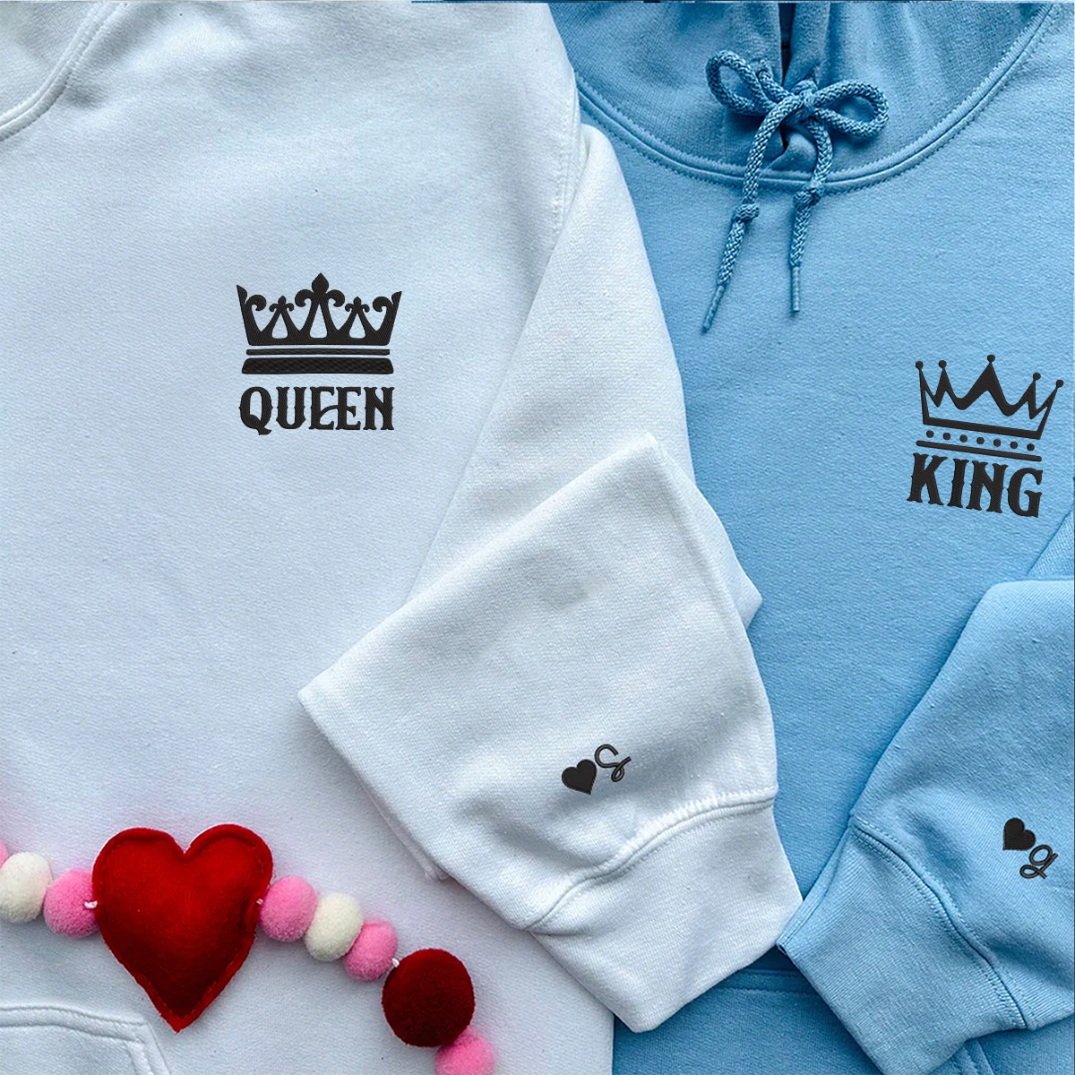 King and Queen Hoodie Matching Relationship Embroidered Hoodies