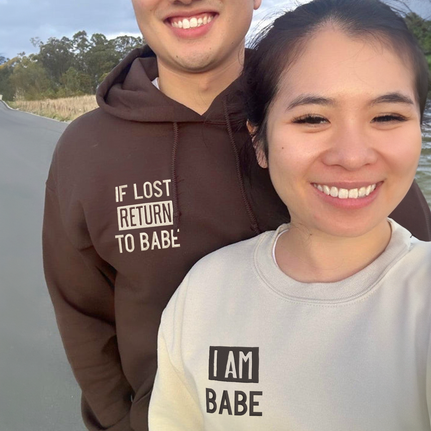 Custom Embroidered If Lost Return to Babe Matching Hoodies for Couples