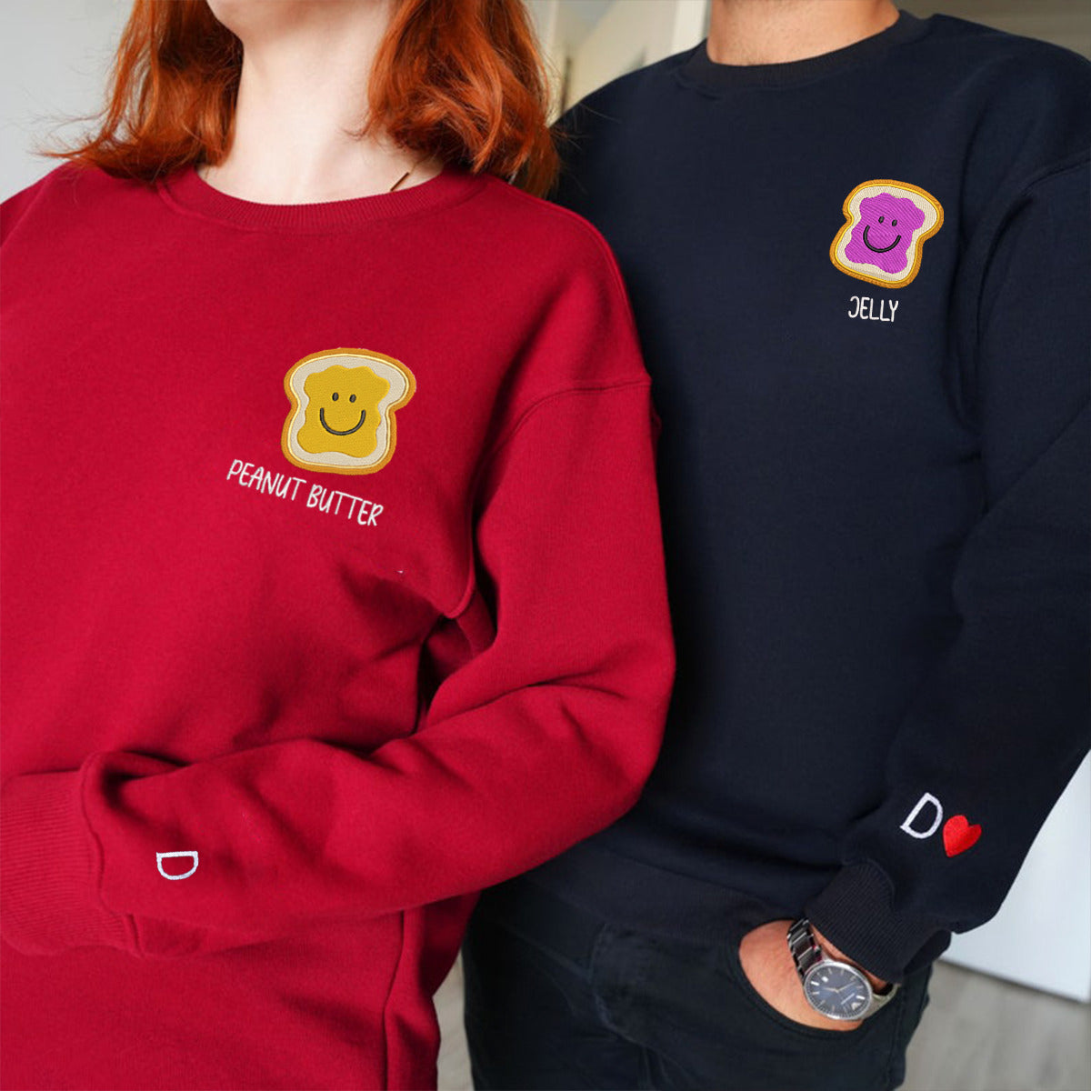 Custom Peanut Butter and Jelly Couple Embroidered Hoodie