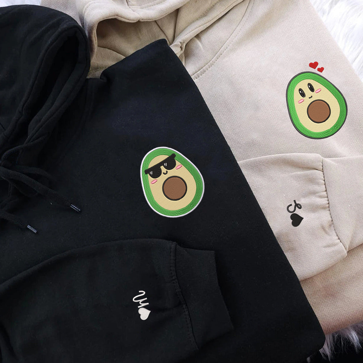 Custom Couple Matching Cute Avocado Embroidered Hoodies