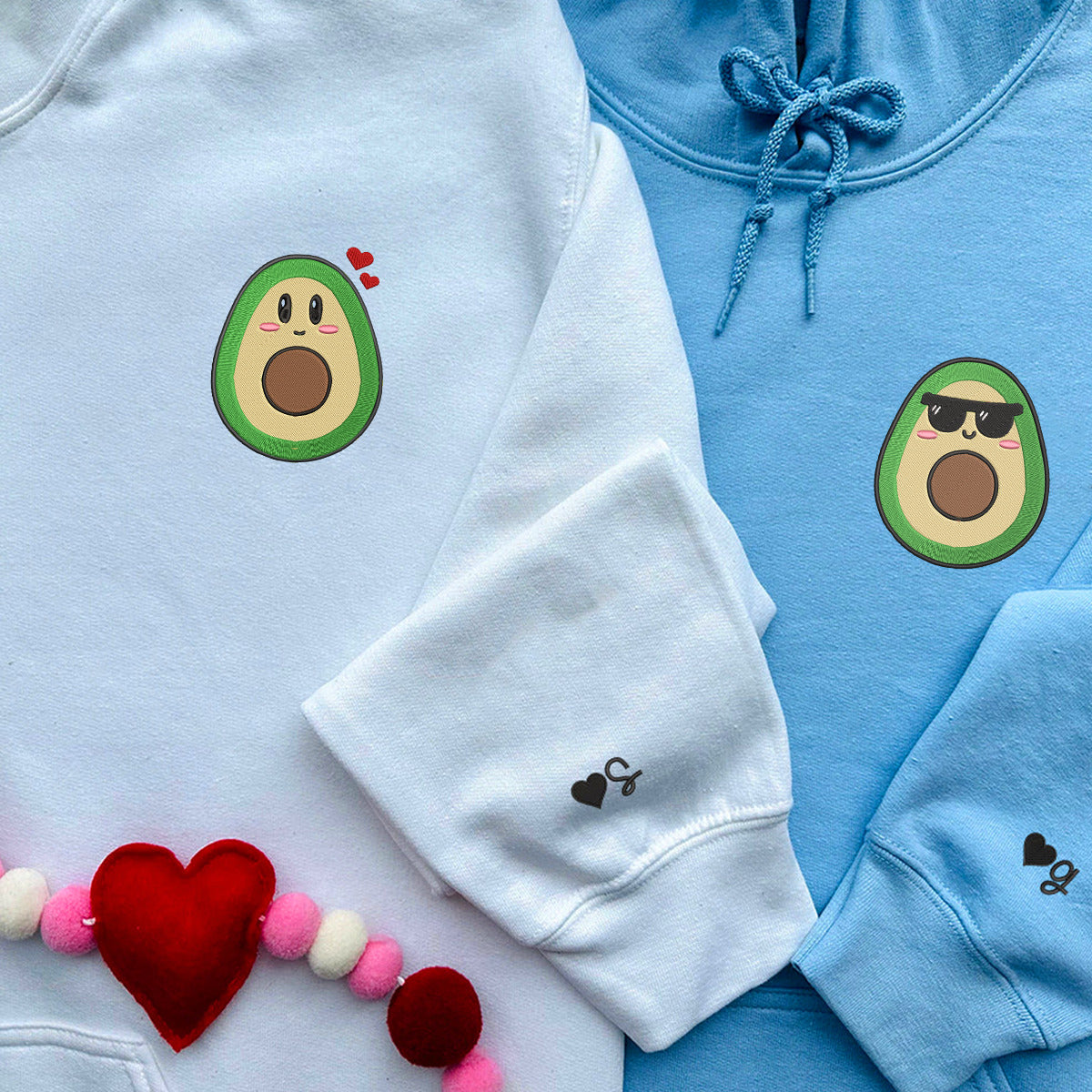 Benutzerdefinierte Paar passende süße Avocado bestickte Hoodies