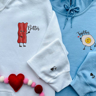 Individuell passender Hoodie mit Speck- und Ei-Stickerei für Paare