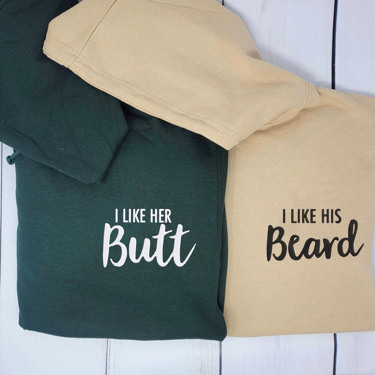 Personalised Matching I Like His Beard Embroidered Hoodie