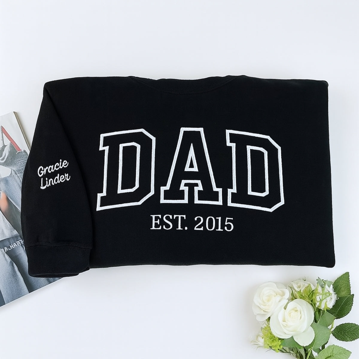 Varsity Dad Sweatshirt - New Dad EST Embroidered - Perfect Father's Day Gift