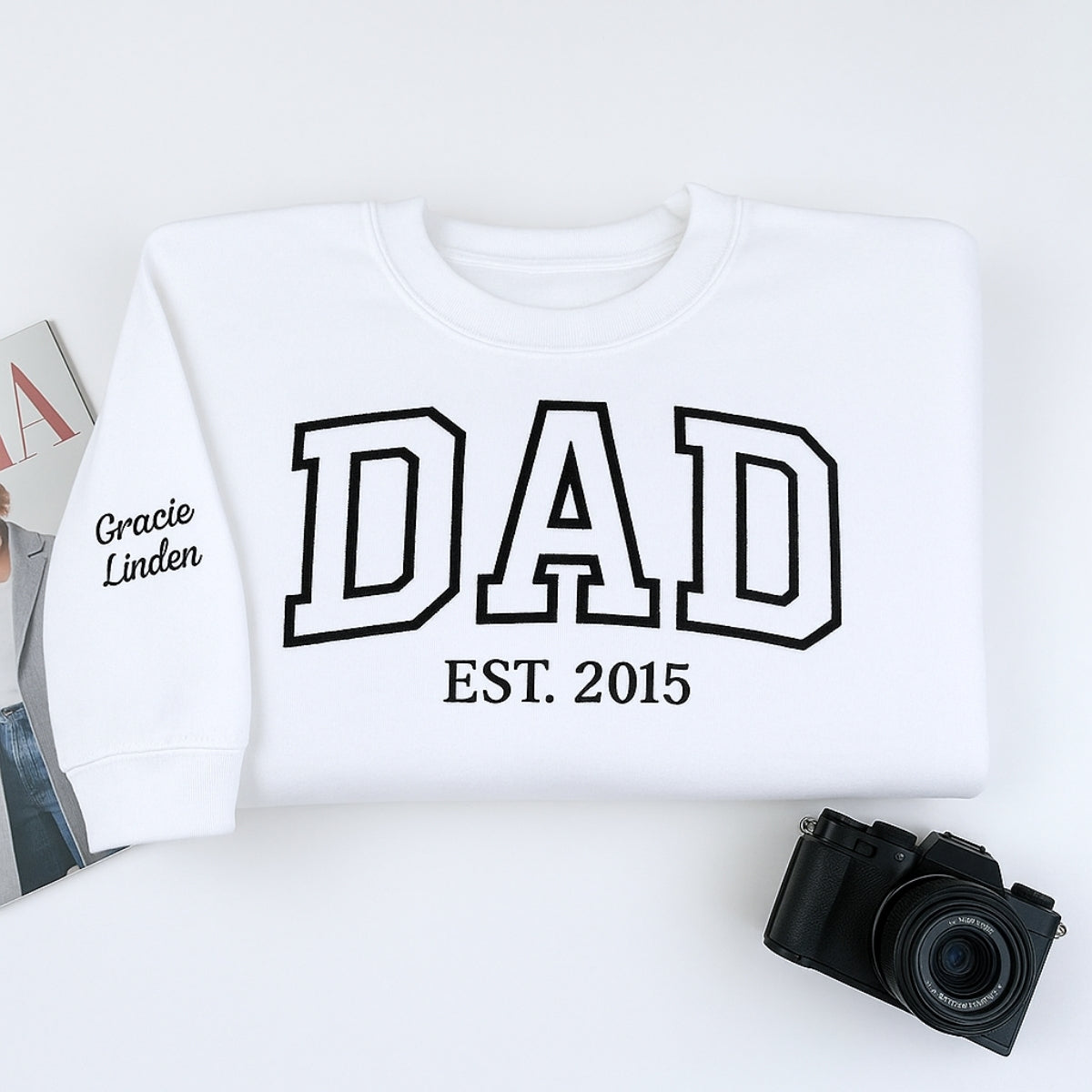 Varsity Dad Sweatshirt - New Dad EST Embroidered - Perfect Father's Day Gift