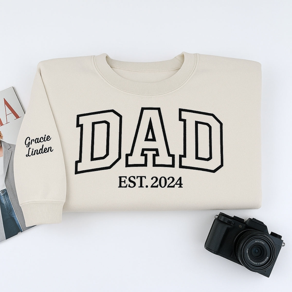 Varsity Dad Sweatshirt - New Dad EST Embroidered - Perfect Father's Day Gift