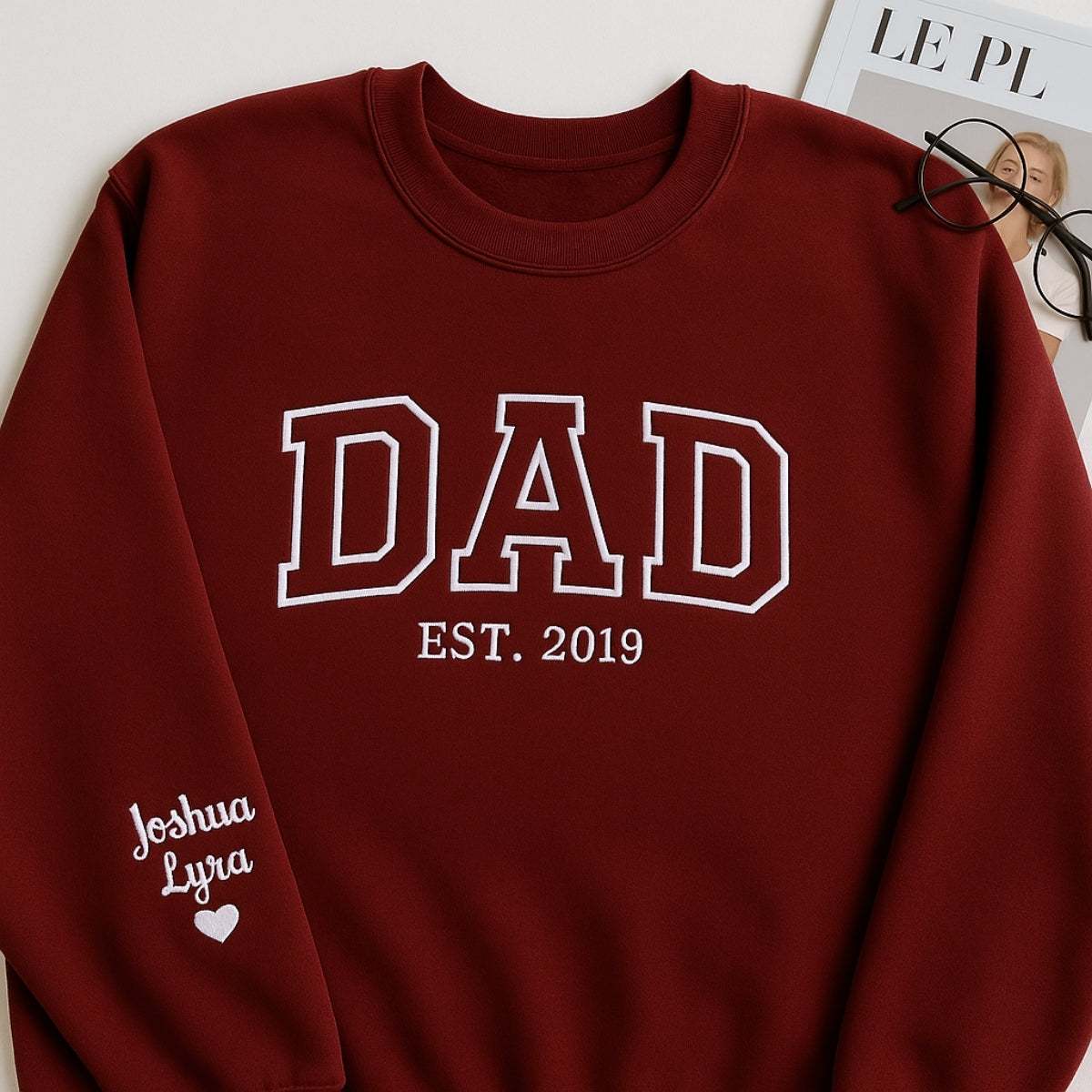 Varsity Dad Sweatshirt - New Dad EST Embroidered - Perfect Father's Day Gift