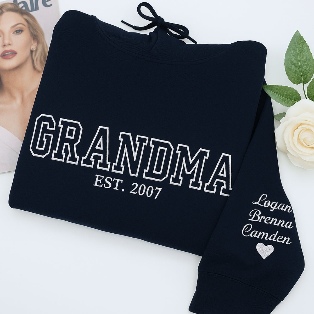 Varsity Grandma Sweatshirt - Personalized Grandchildren Names Embroidered - Custom Grandma Gift