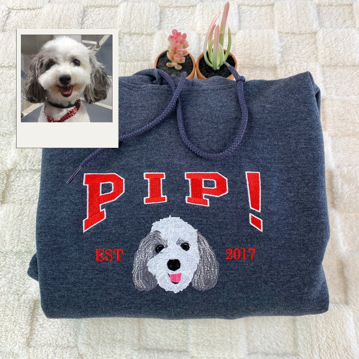 Varsity Pet Portrait Hoodies - Custom Dog Face Embroidered Sweatshirts - Pet Lover Gifts for Dog Moms & Dads