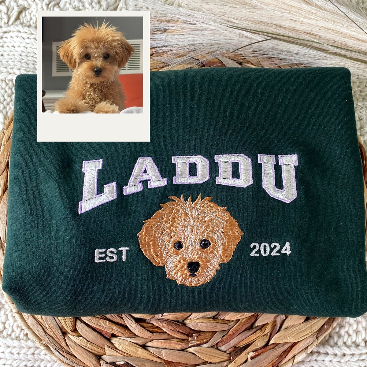 Varsity Pet Portrait Hoodies - Custom Dog Face Embroidered Sweatshirts - Pet Lover Gifts for Dog Moms & Dads