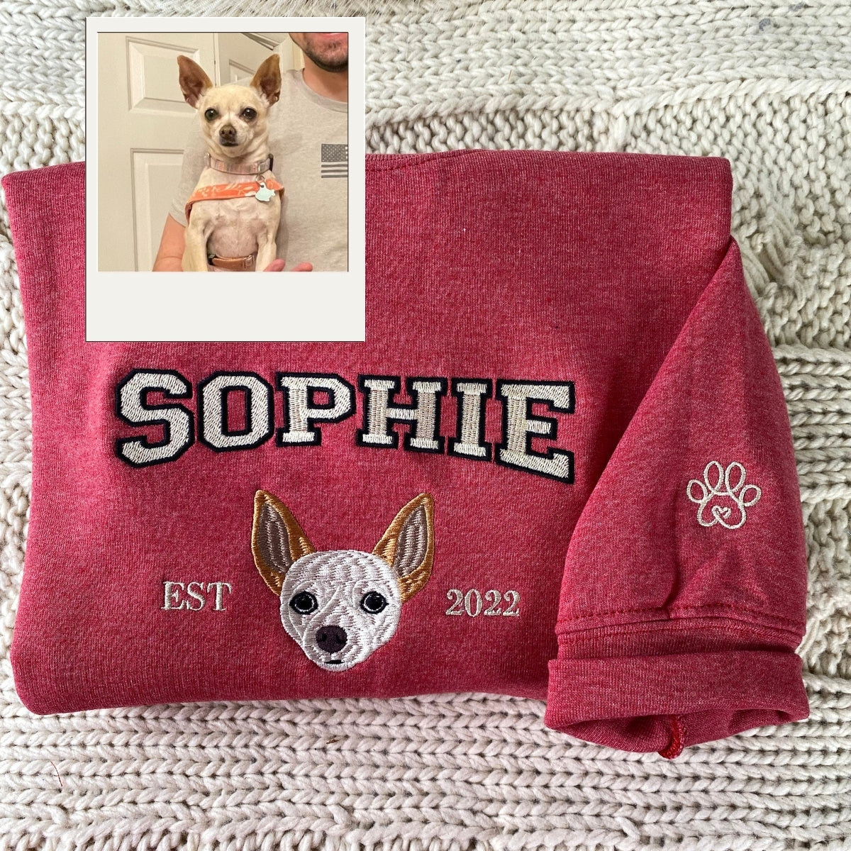 Varsity Pet Portrait Hoodies - Custom Dog Face Embroidered Sweatshirts - Pet Lover Gifts for Dog Moms & Dads