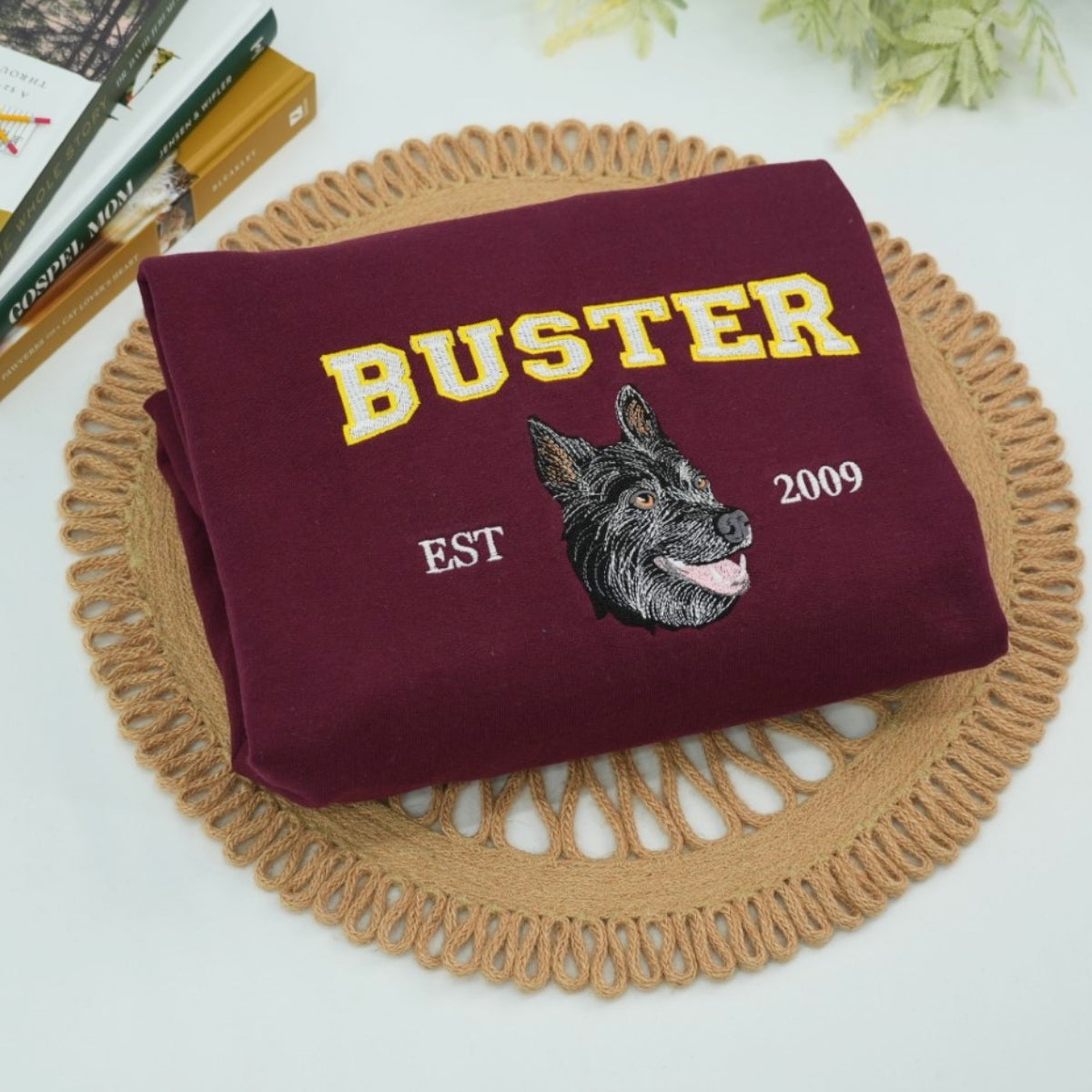 Varsity Pet Portrait Hoodies - Custom Dog Name Embroidered University Style Sweatshirts - College Pet Gift