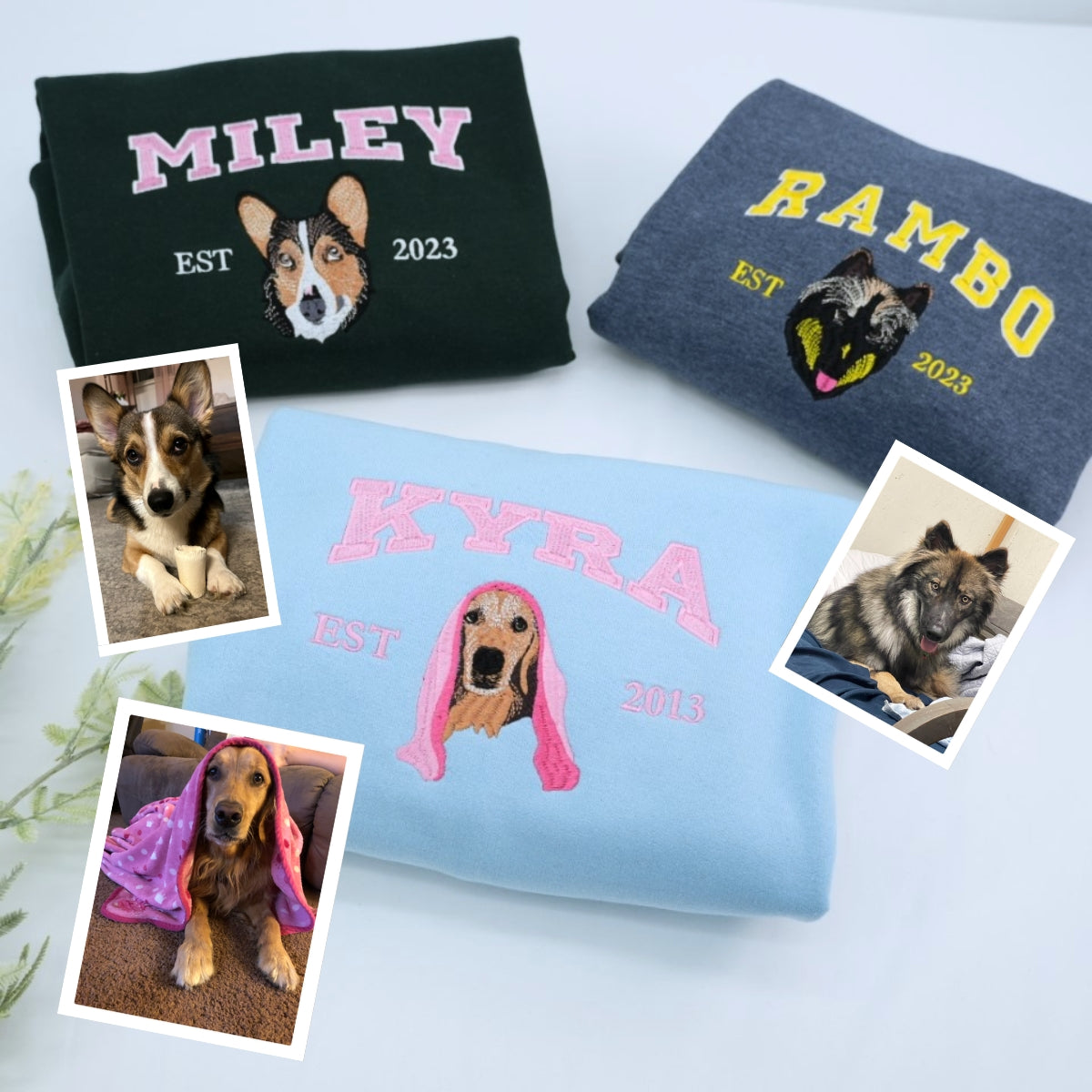Varsity Pet Portrait Hoodies - Custom Dog Name Embroidered University Style Sweatshirts - College Pet Gift