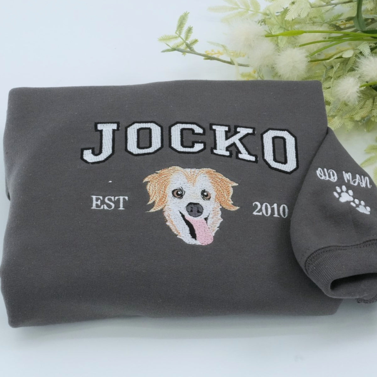 Varsity Pet Portrait Hoodies - Custom Dog Name Embroidered University Style Sweatshirts - College Pet Gift