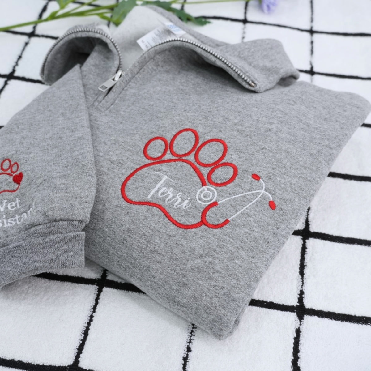 Vet Assistant Quarter Zip - Veterinary Embroidered Sweatshirts - Perfect Veterinarian Gift