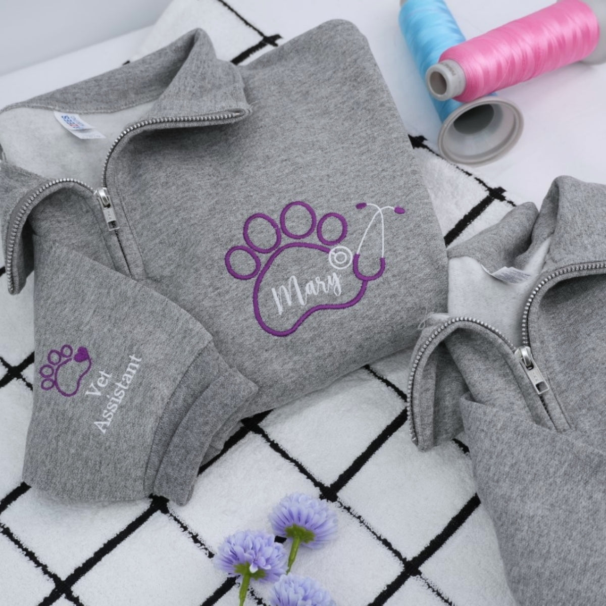 Vet Tech Quarter Zip - Veterinary Technician Embroidered Sweatshirts - Perfect Vet Tech Gift