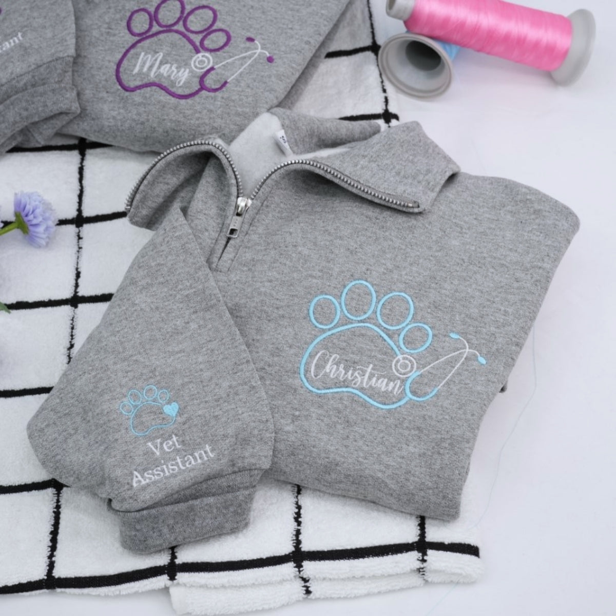 Vet Tech Quarter Zip - Veterinary Technician Embroidered Sweatshirts - Perfect Vet Tech Gift