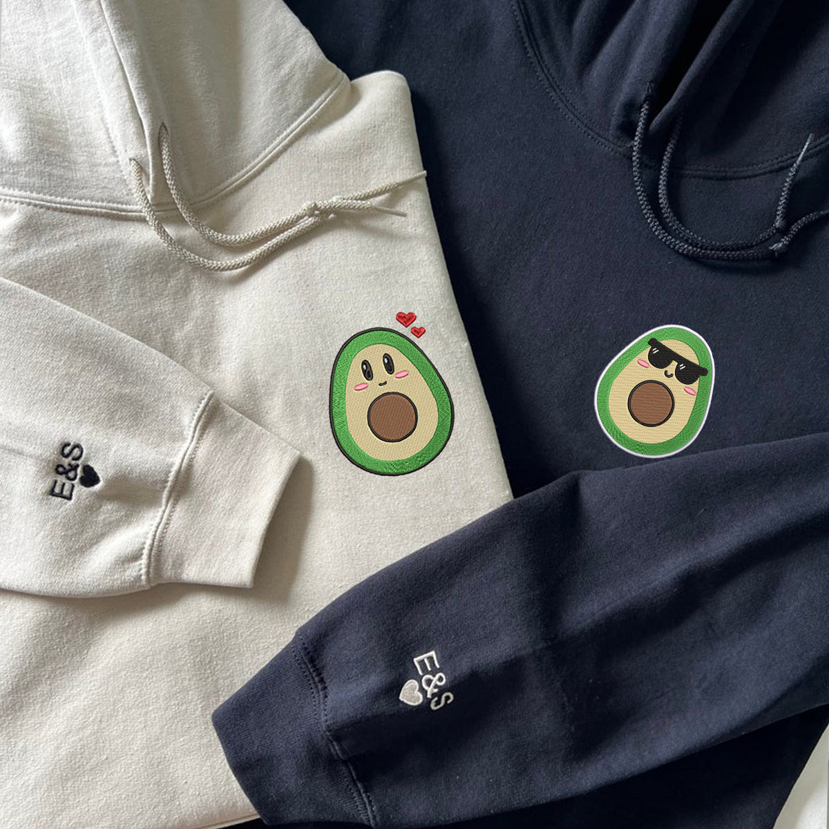 Benutzerdefinierte Paar passende süße Avocado bestickte Hoodies