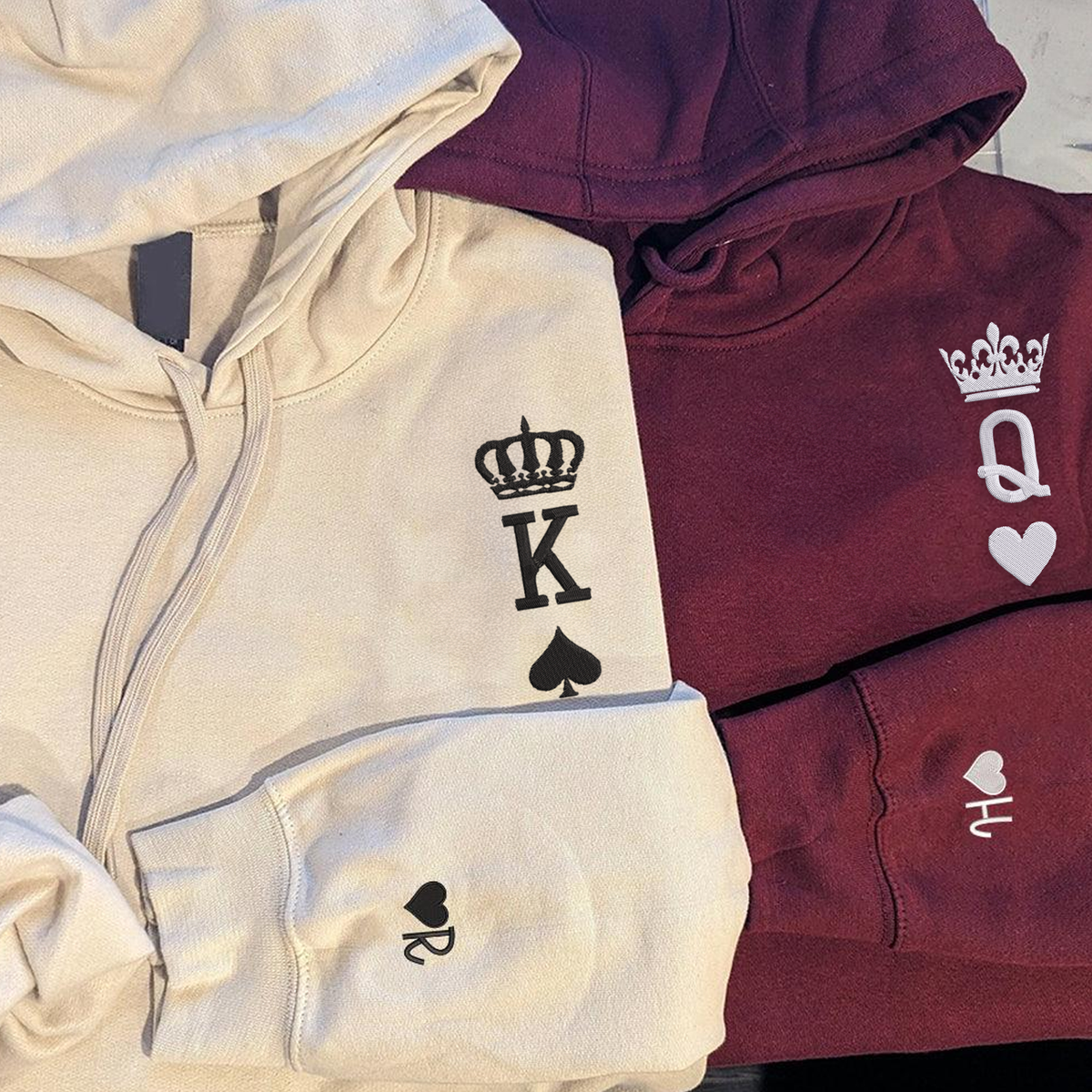 König und Königin Hoodie, passende Beziehung bestickte Hoodies