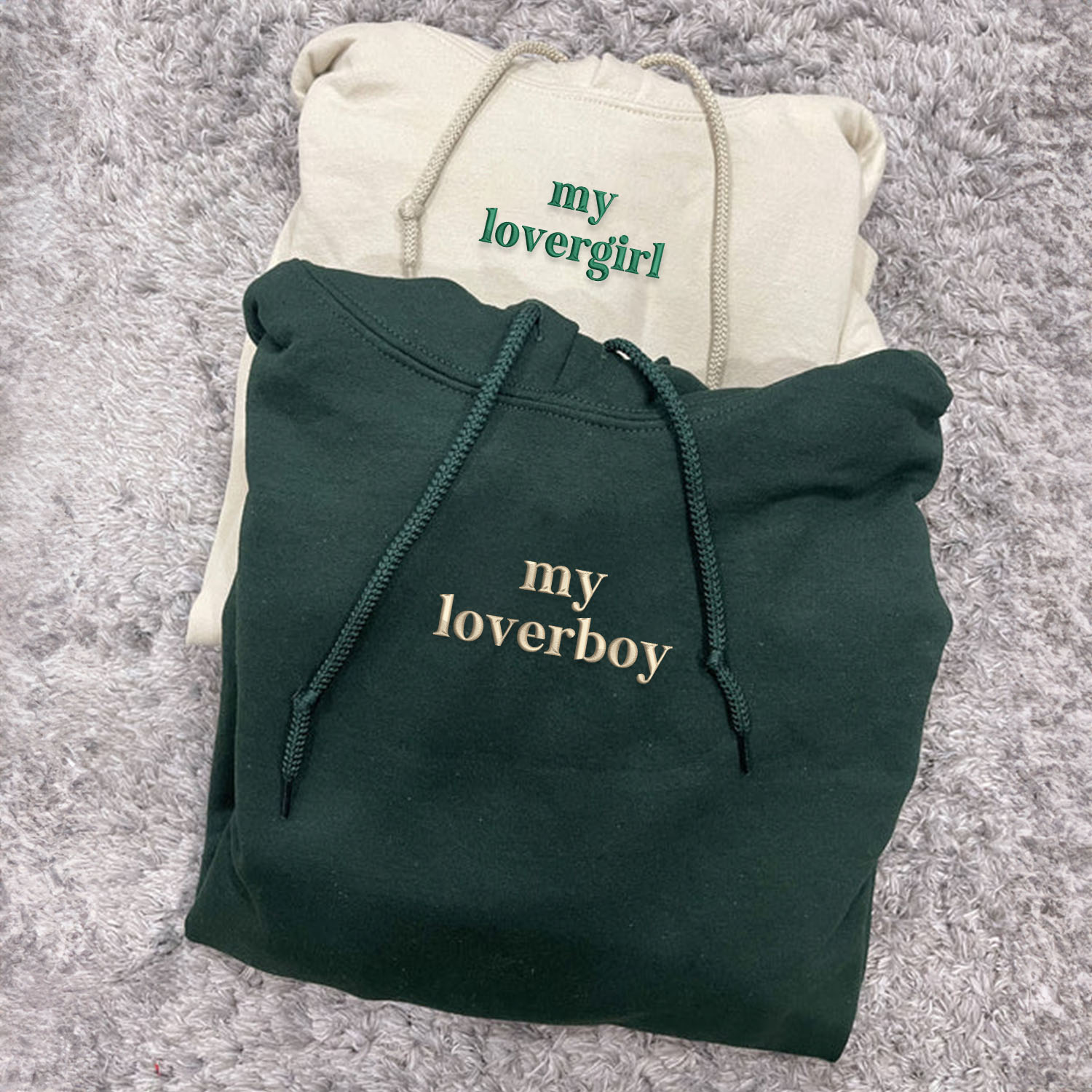 Custom Embroidered my loverboy and my lovergirl Matching Hoodies for Couples