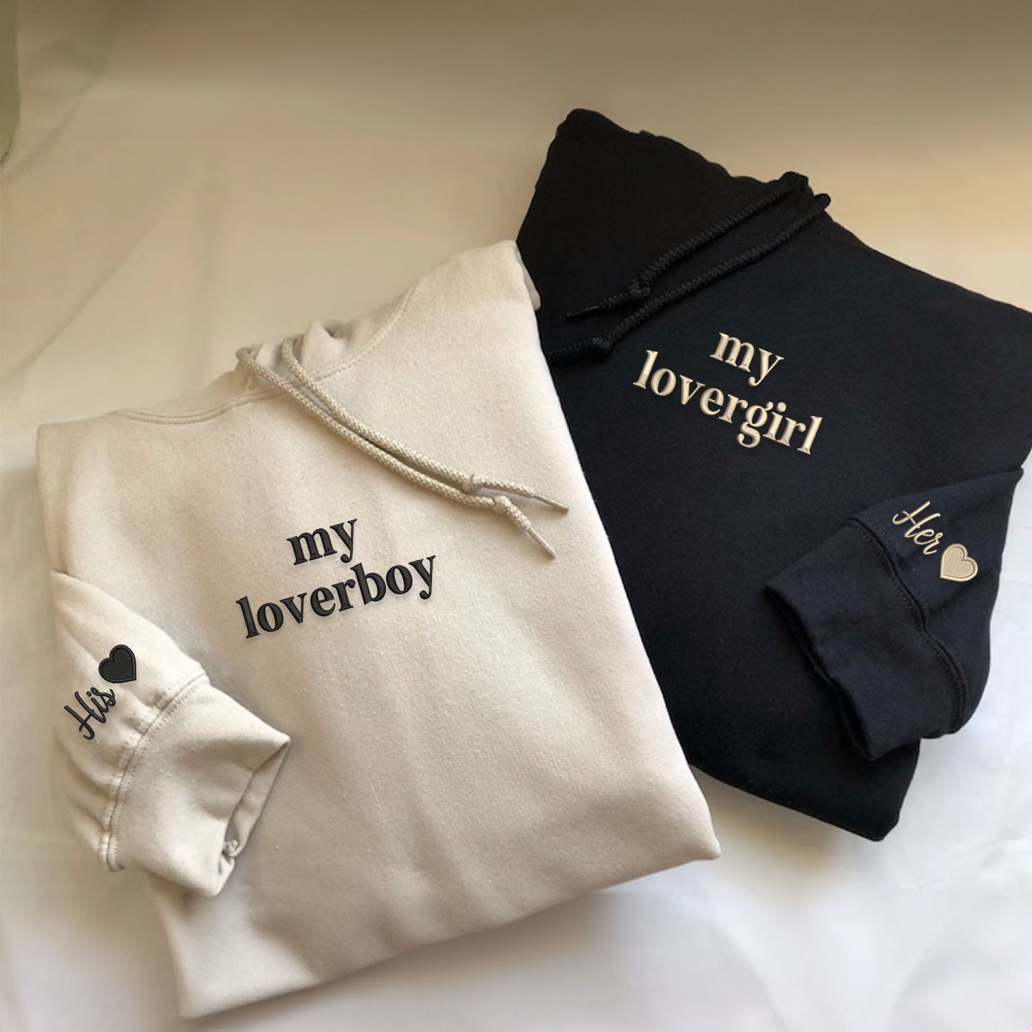 Custom Embroidered my loverboy and my lovergirl Matching Hoodies for Couples