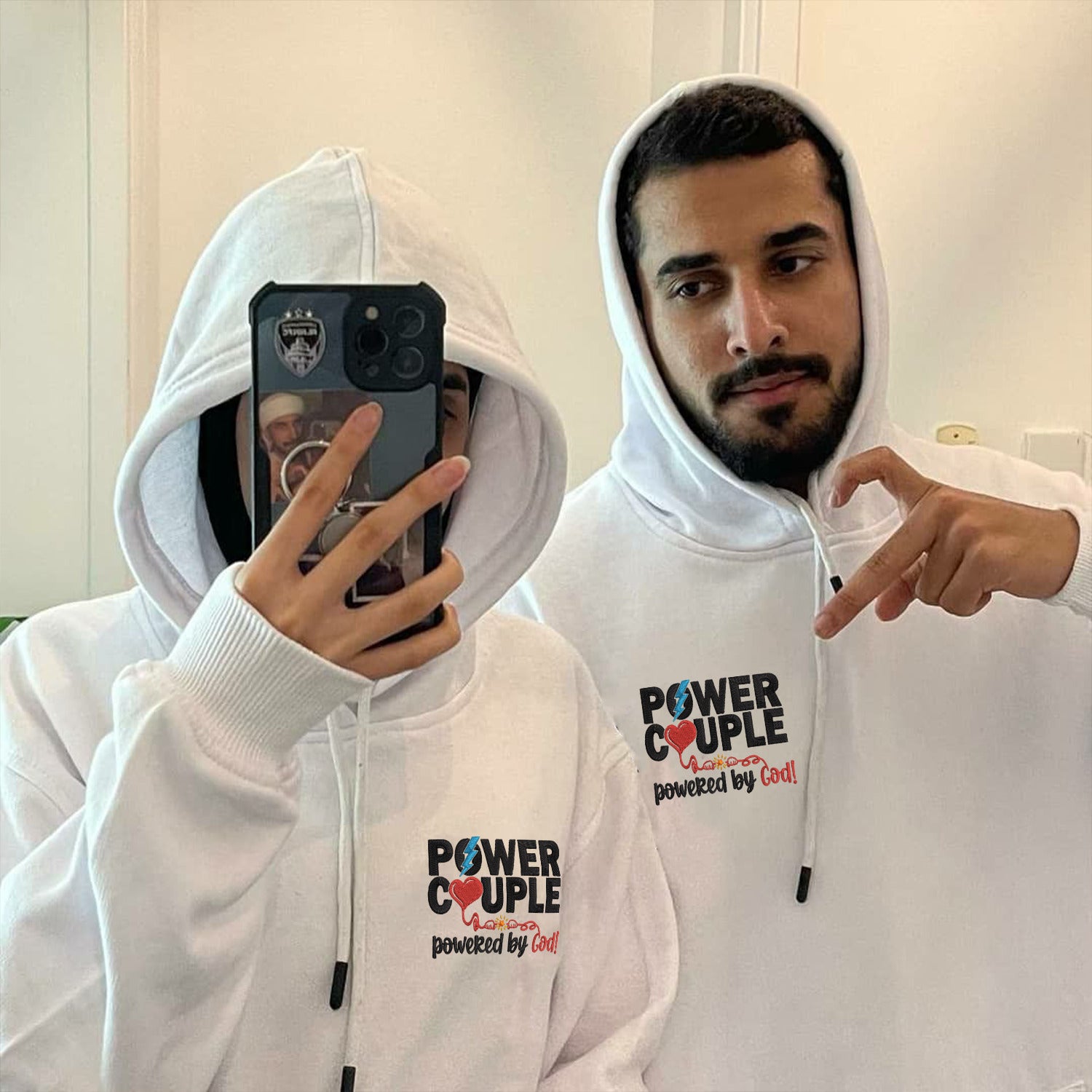 Custom Embroidered Power Couple Matching Hoodies for Couples