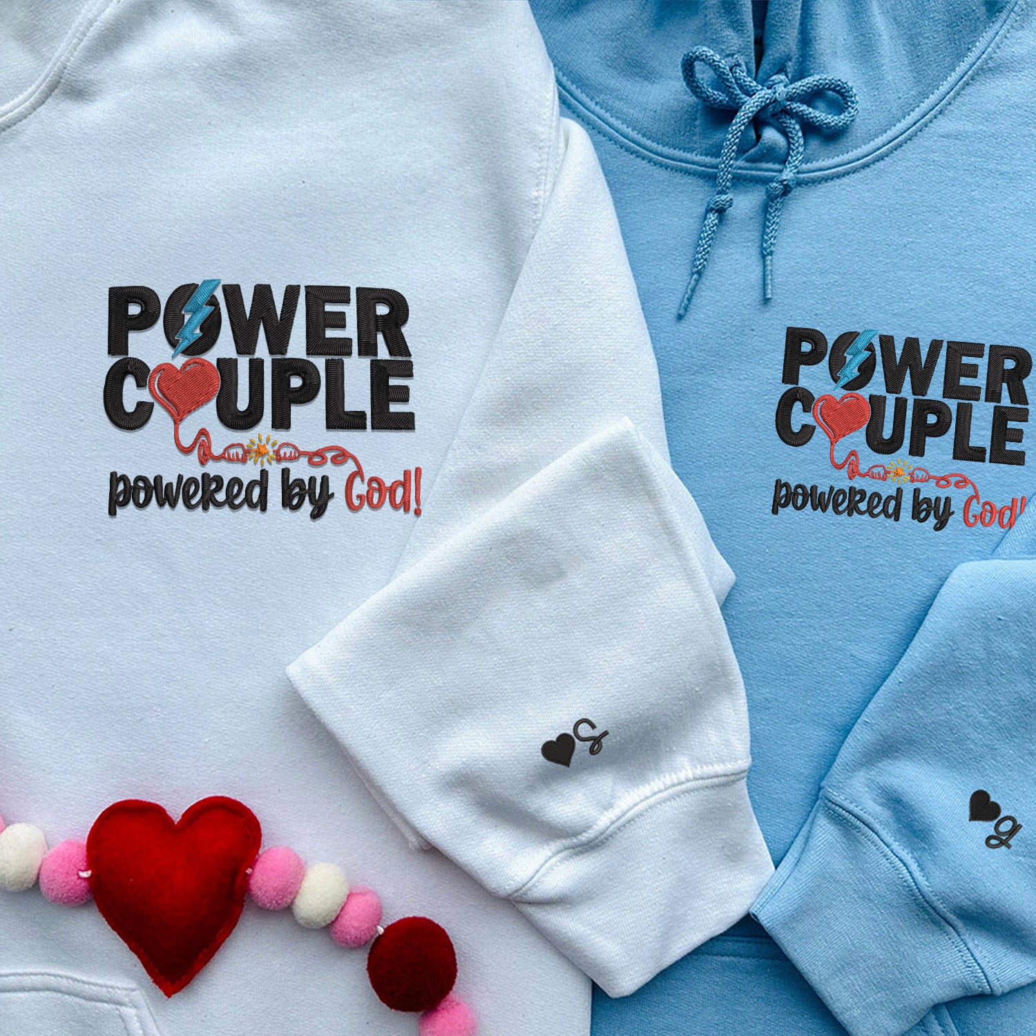 Custom Embroidered Power Couple Matching Hoodies for Couples