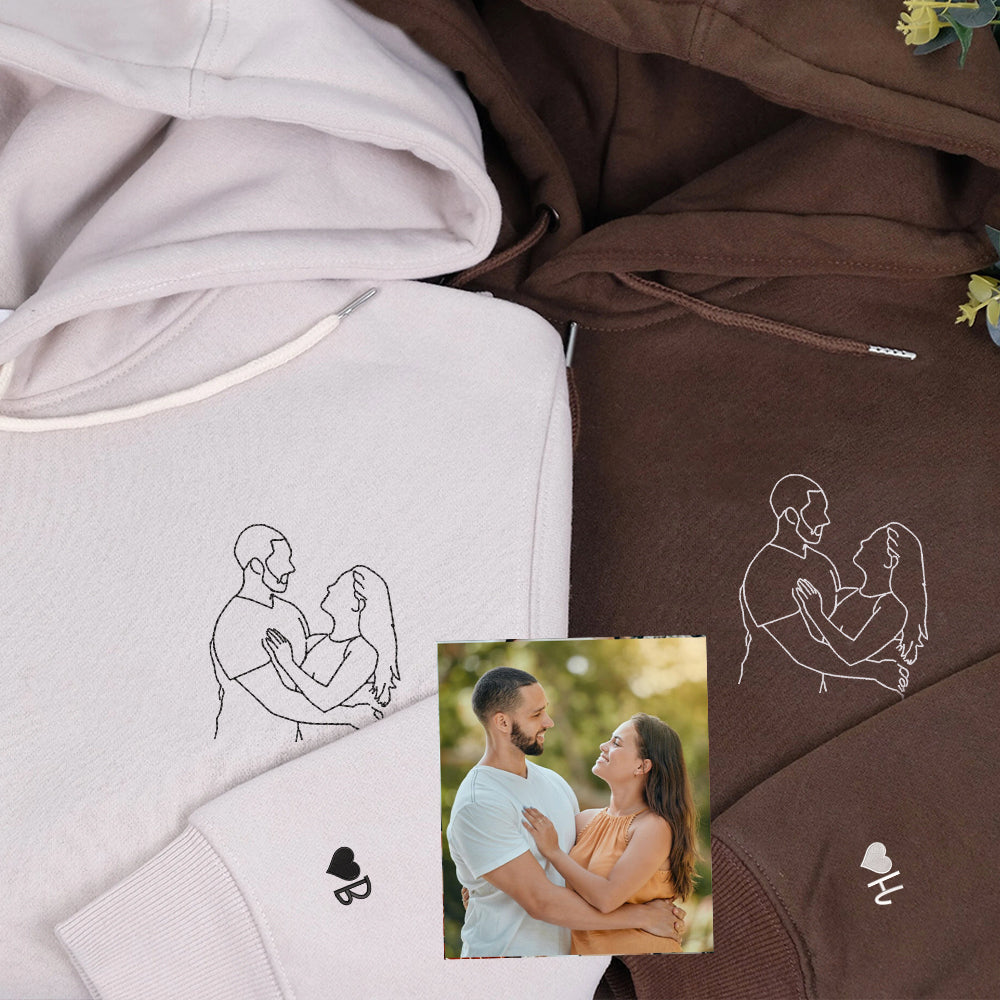 Custom Embroidered Photo Hoodie, Personalized Couple Portrait Sweatshirt, Unique Couple Hoodie Gift - Perfect for Cozy Couples Gifts