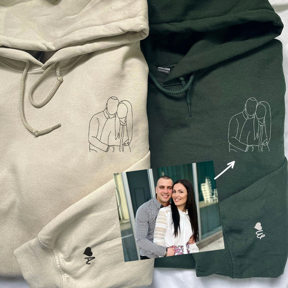 Custom Embroidered Portrait Sweatshirt for Couple, Personalized People Outline, Photo Hoodie, Embroidered Line Art - Perfect for Cozy Couples Gifts