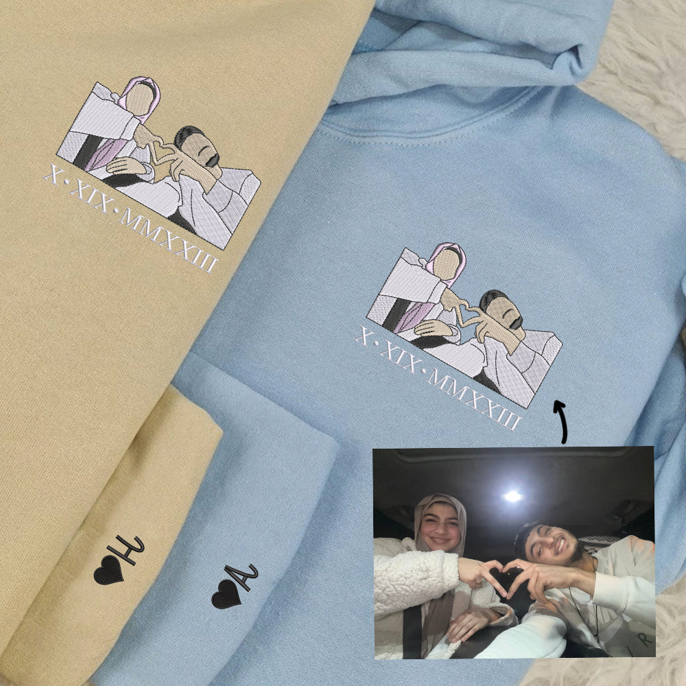 Custom Embroidered Full-Color Portrait Sweatshirt for Couples, Personalized People with Photo Hoodie - Perfect for Cozy Couples Gifts