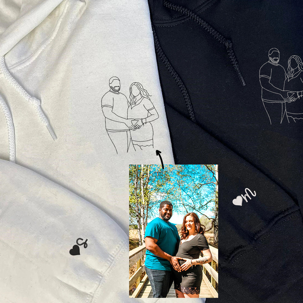 Custom Embroidered Portrait Sweatshirt from Your Photo, Personalized Couples or Friends Crewneck, Anniversary Photo Embroidery - Perfect for Cozy Couples Gifts