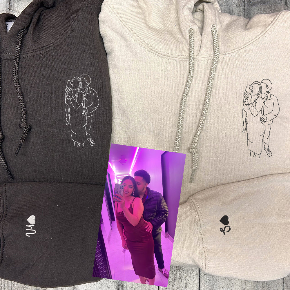 Embroidered Photo Sweatshirt, Customized Photo Crewneck, Unique Embroidered Photo Outline, Special Couple Portrait Gift