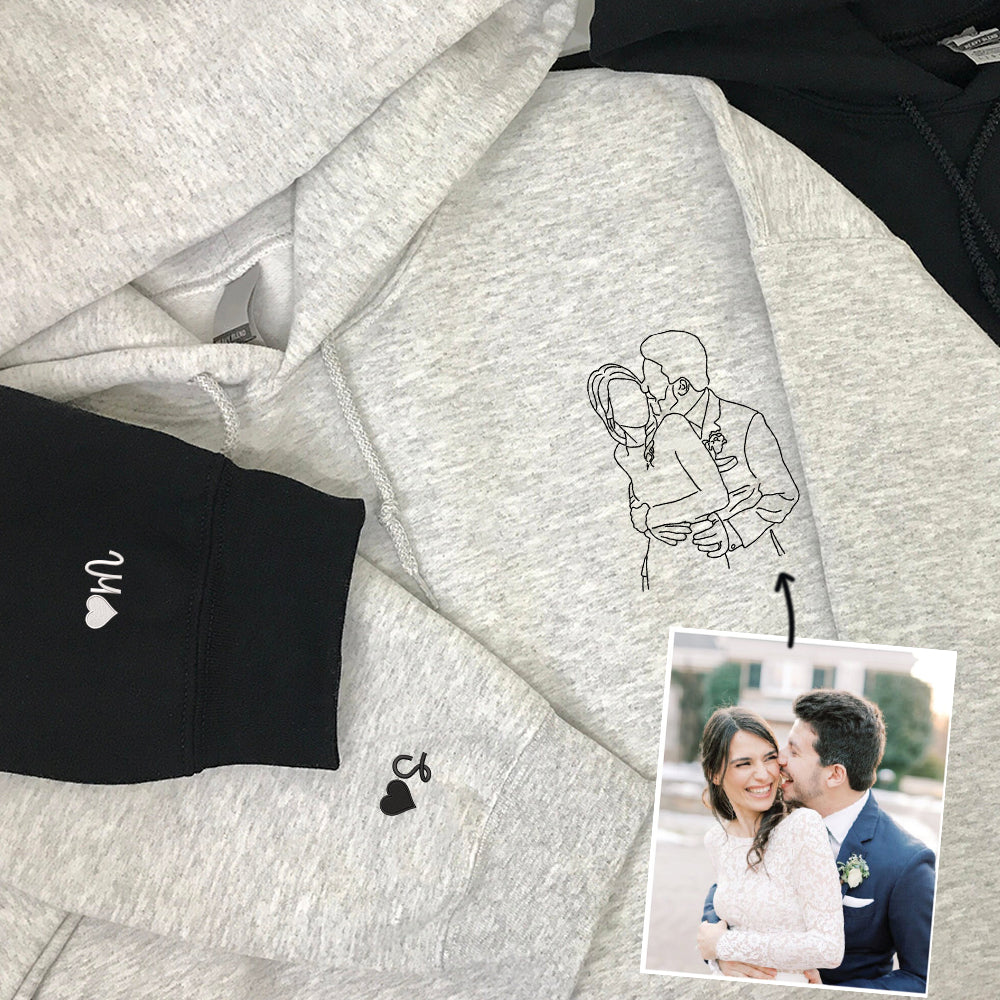 Custom Embroidered Hoodie, Personalized Portrait From Photo Sweatshirt, Couple Hoodie, Matching Hoodies for Couples