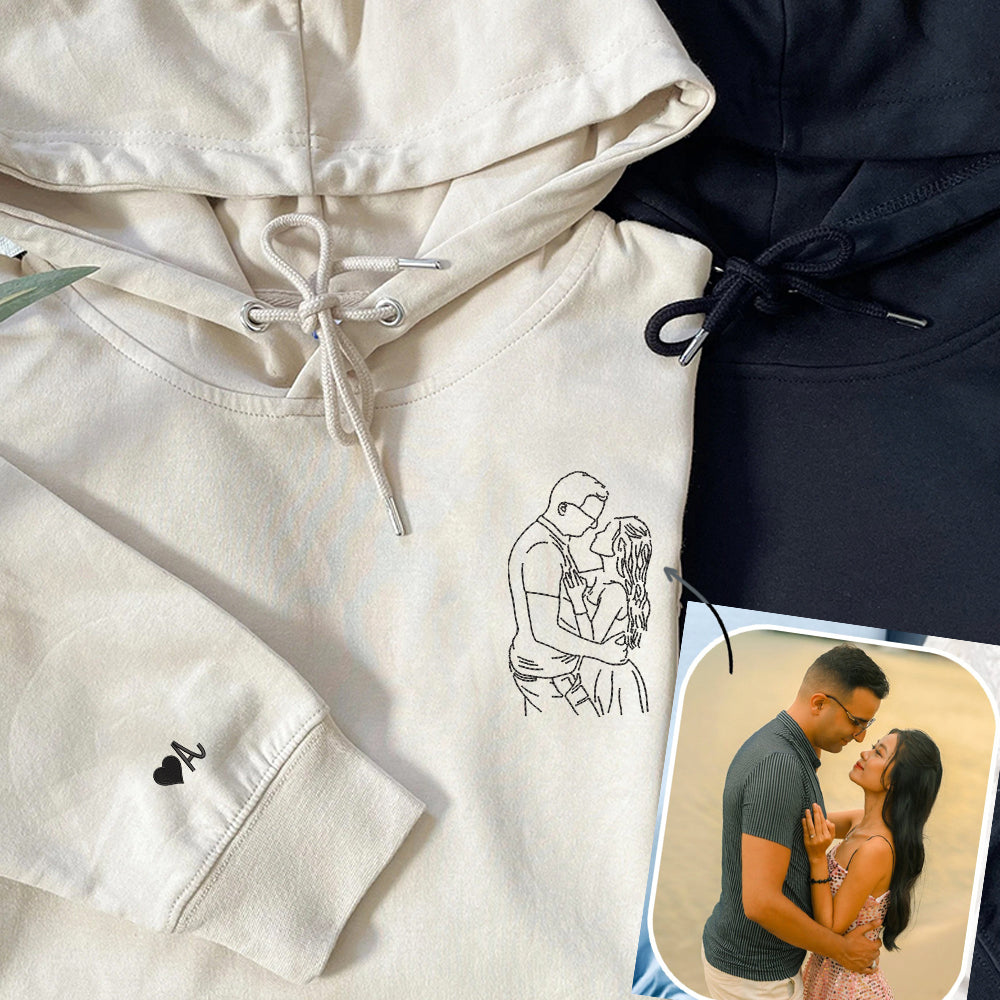 Custom Embroidered Portrait Sweatshirt from Your Photo, Personalized Photo Hoodie, Embroidered Outline Photo, Custom Portrait for Couple