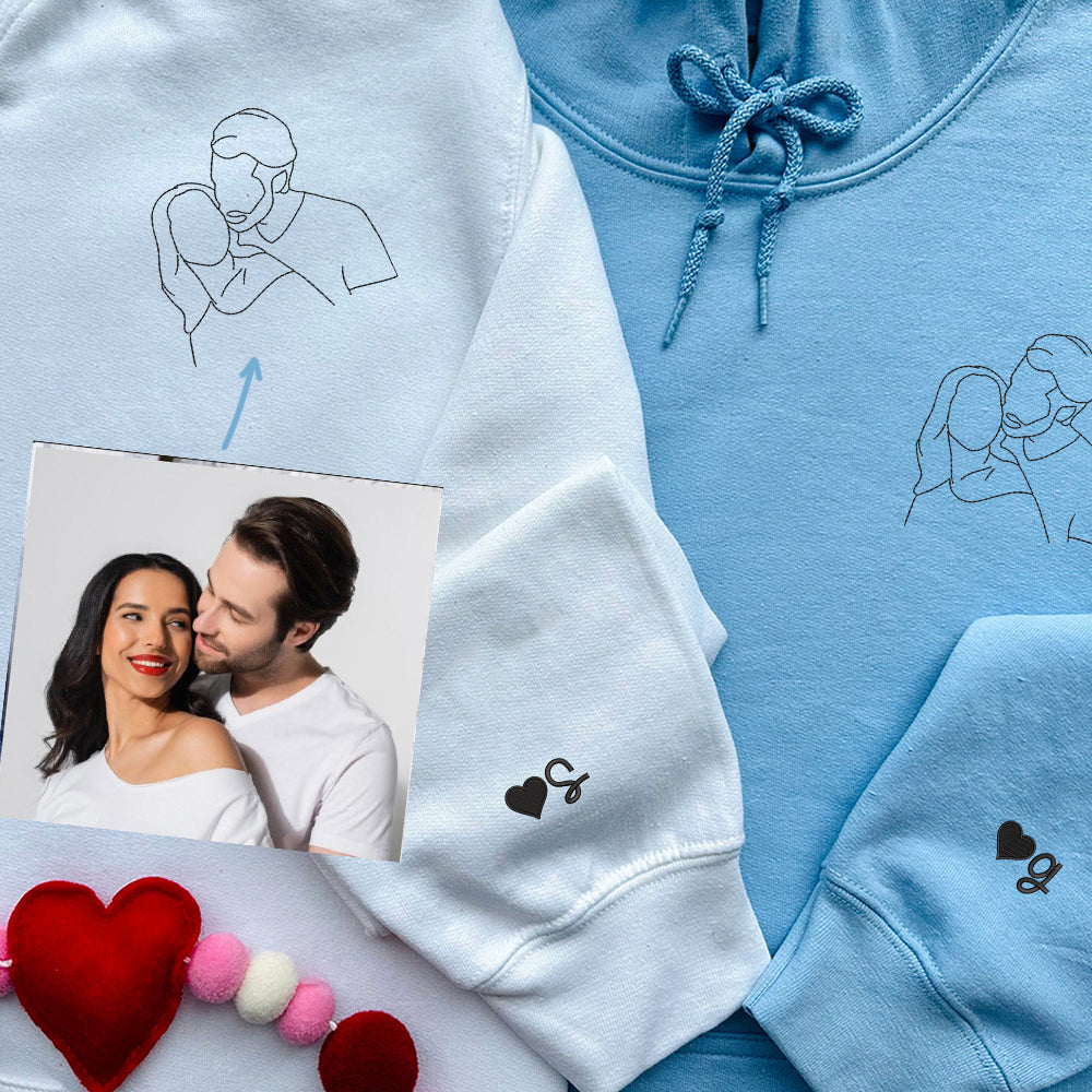 Custom Portrait Embroidered Sweatshirt, Best Gift for Couple Wedding, Couples Embroidered Sweatshirts, Couple Wedding Portrait Hoodie