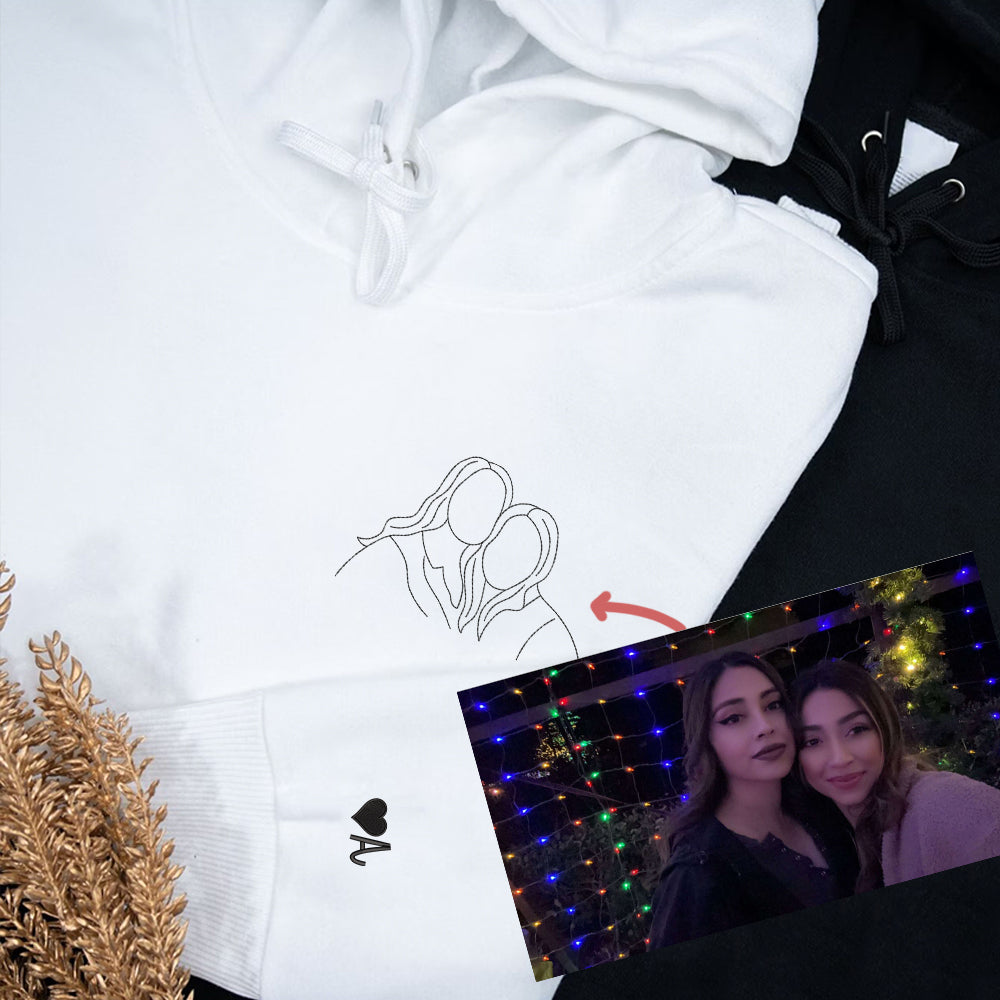 Custom Embroidered Couple Sweatshirts Hoodies, Personalized Portrait from Photo, Unique Anniversary Gift - Perfect for Cozy Couples Gifts