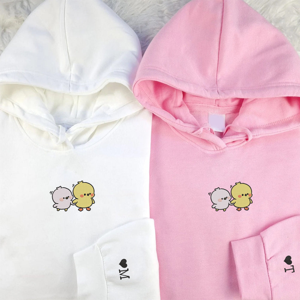 Cute Cartoon Chick Custom Embroidered Matching Hoodies For Couples - Perfect for Cozy Couples Gifts