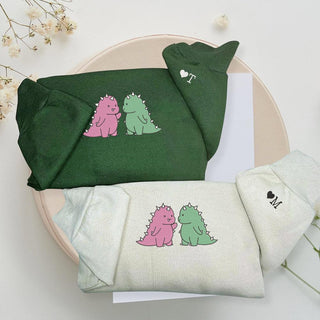 Süße Dinosaurier Paar benutzerdefinierte bestickte passende Hoodies für Paare
