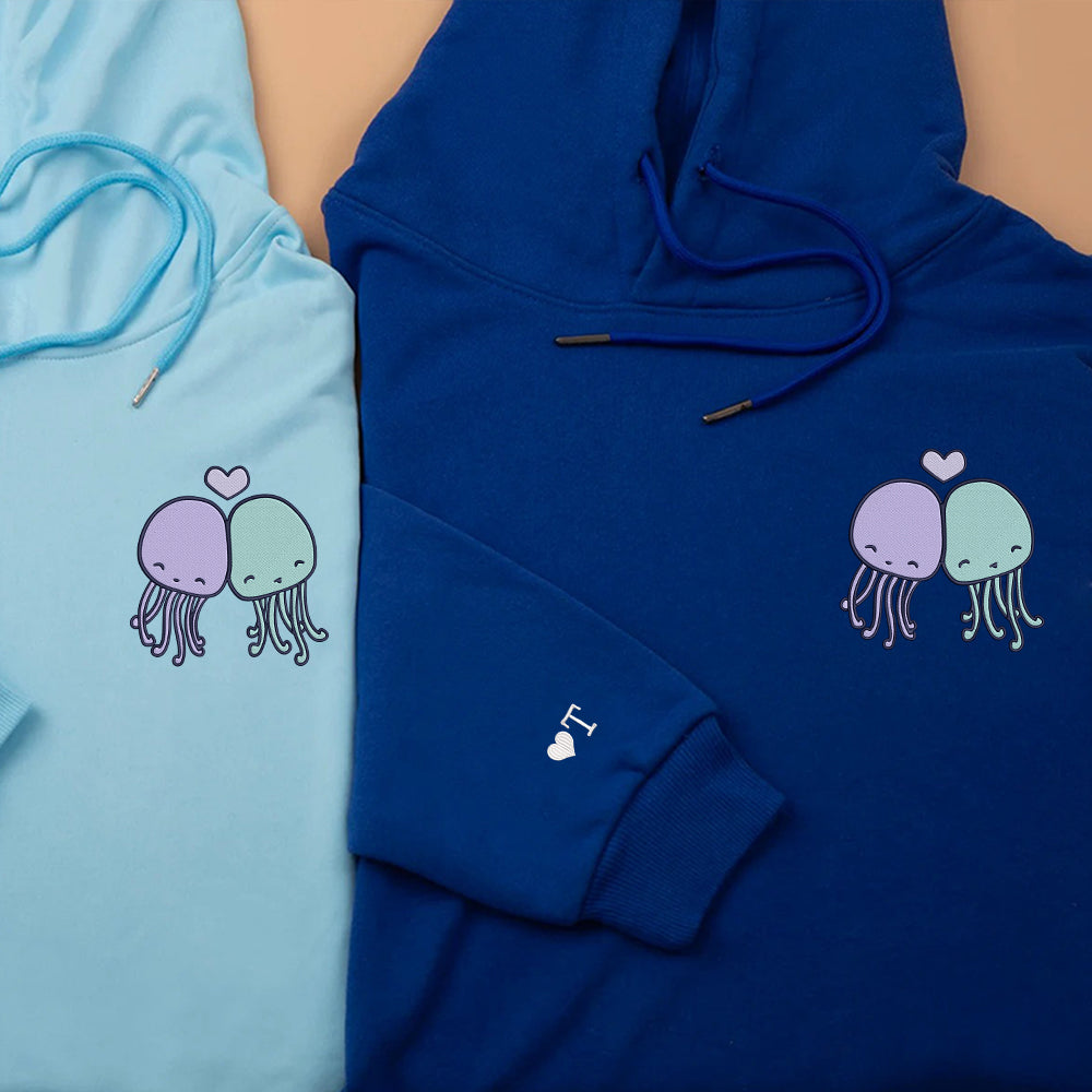 Cute Octopus Custom Embroidered Matching Hoodies For Couples - Perfect for Cozy Couples Gifts