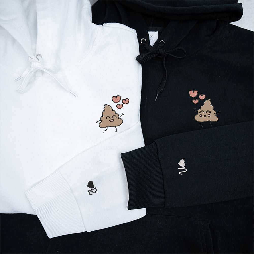 Cute Shit Cartoon Custom Embroidered Matching Hoodies For Couples - Perfect for Cozy Couples Gifts