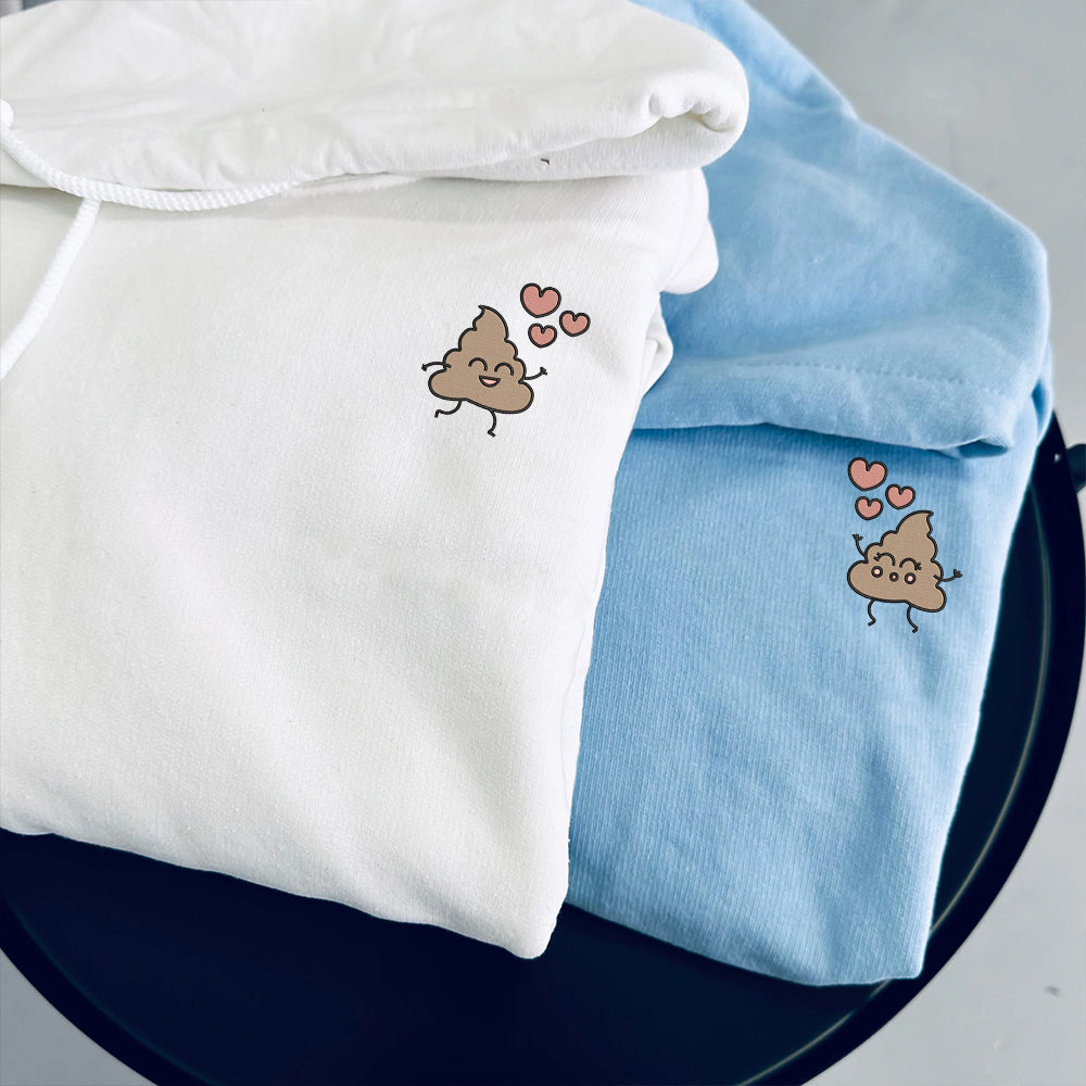 Cute Shit Cartoon Custom Embroidered Matching Hoodies For Couples - Perfect for Cozy Couples Gifts