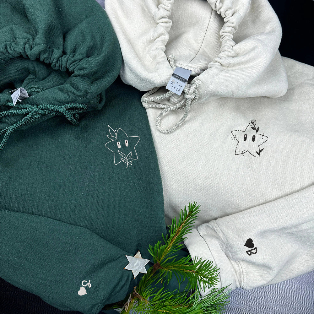 Cute Stars Cartoon Custom Embroidered Matching Hoodies For Couples - Perfect for Cozy Couples Gifts