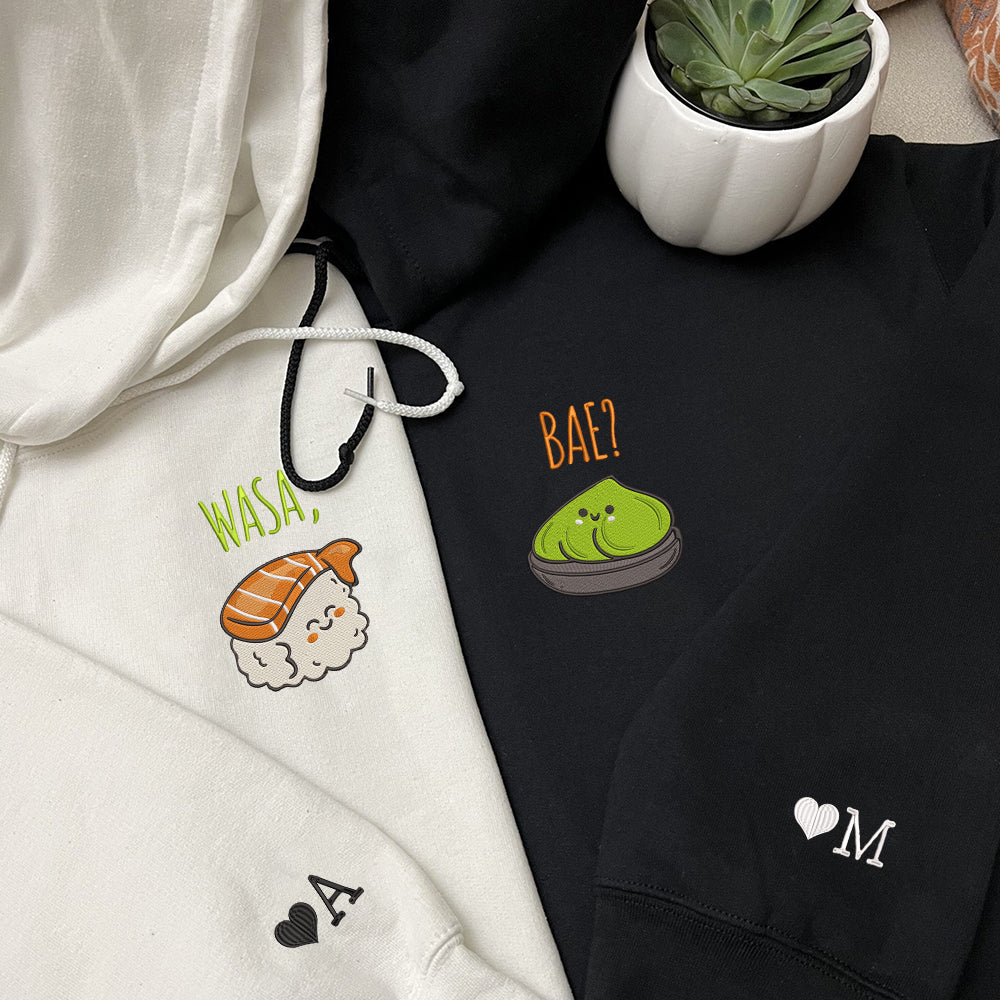 Funny Wasa-Bae Matching Custom Embroidered Matching Hoodies For Couples - Perfect for Cozy Couples Gifts