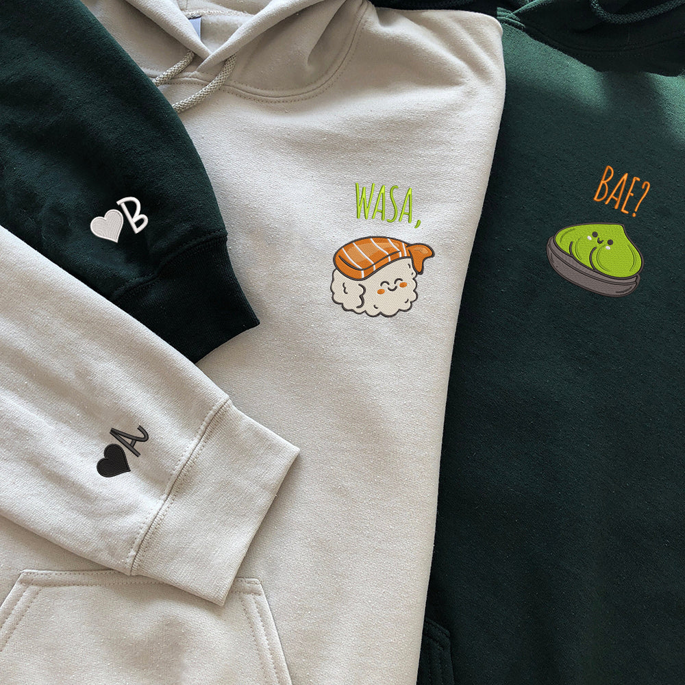 Funny Wasa-Bae Matching Custom Embroidered Matching Hoodies For Couples - Perfect for Cozy Couples Gifts