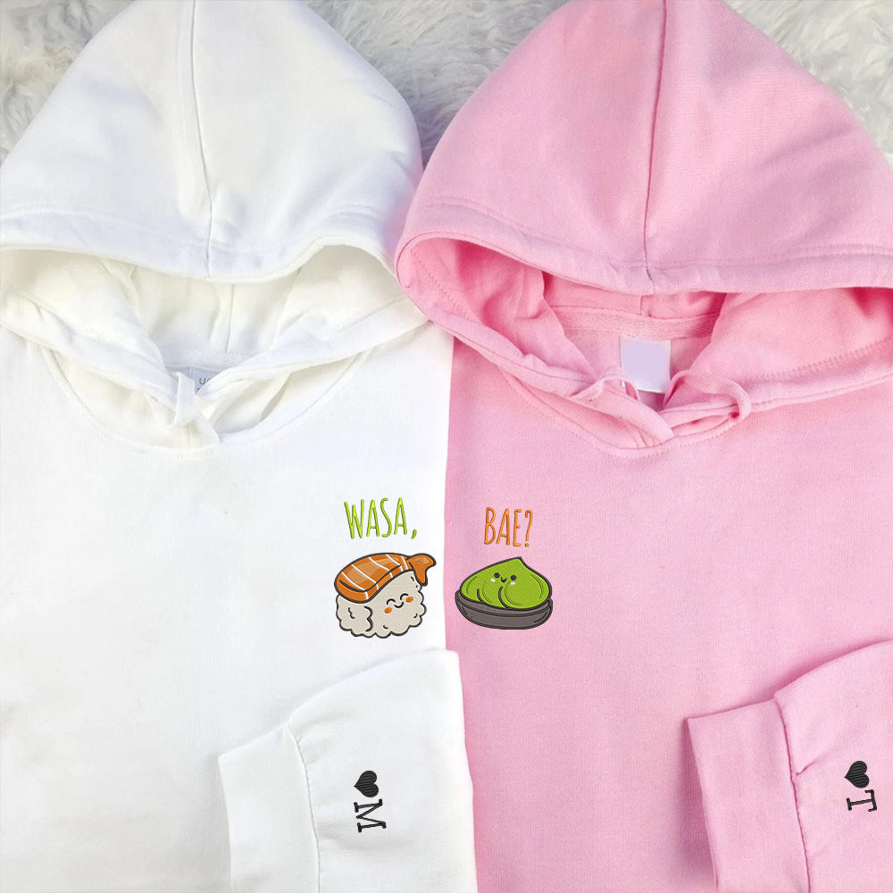Funny Wasa-Bae Matching Custom Embroidered Matching Hoodies For Couples - Perfect for Cozy Couples Gifts