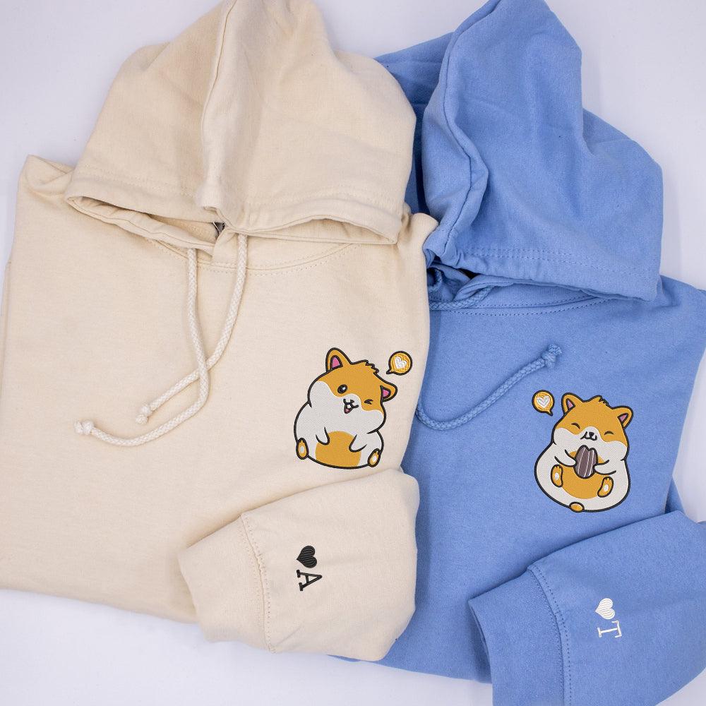 Cute Hamster Heart Custom Embroidered Matching Hoodies For Couples - Couple Hoodies