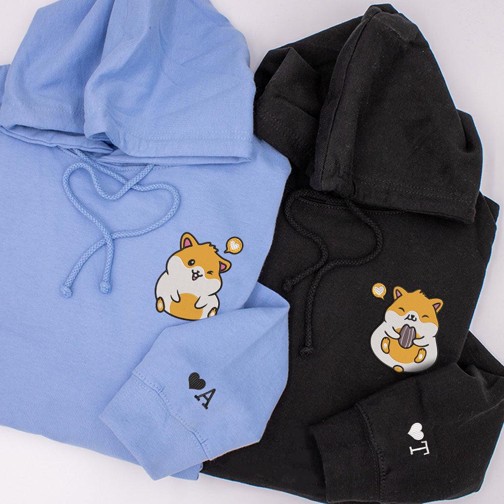 Cute Hamster Heart Custom Embroidered Matching Hoodies For Couples - Couple Hoodies