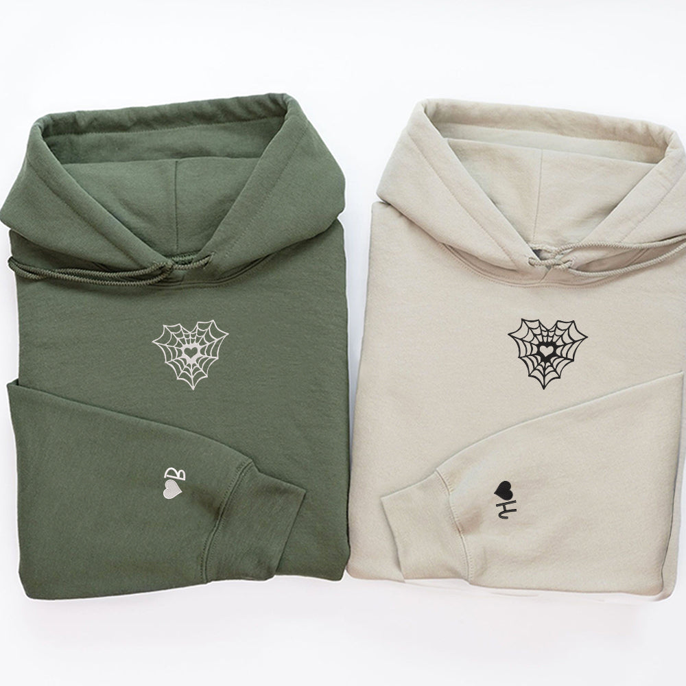 Heart Web Custom Embroidered Matching Hoodies For Couples - Perfect for Cozy Couples Gifts