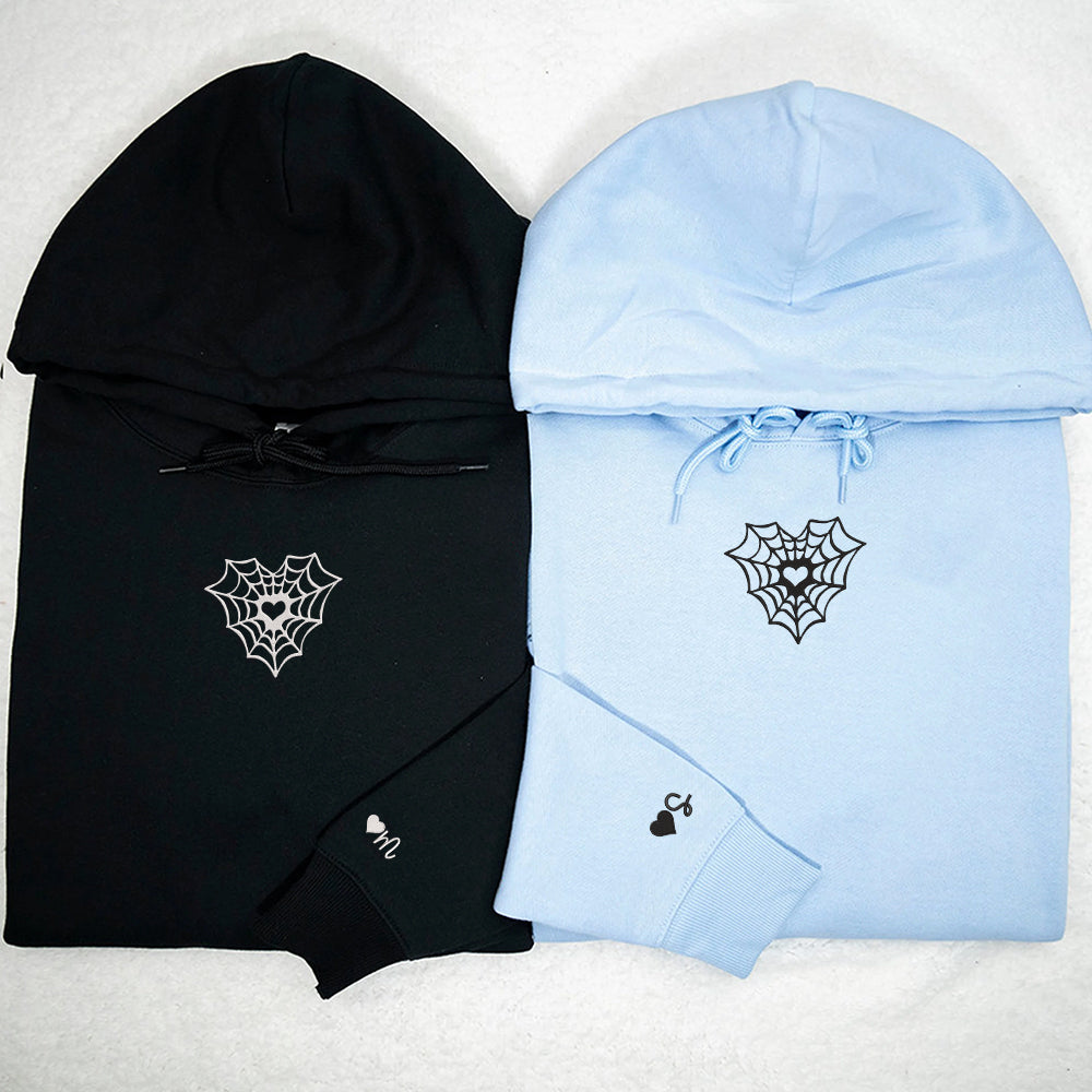 Heart Web Custom Embroidered Matching Hoodies For Couples - Perfect for Cozy Couples Gifts