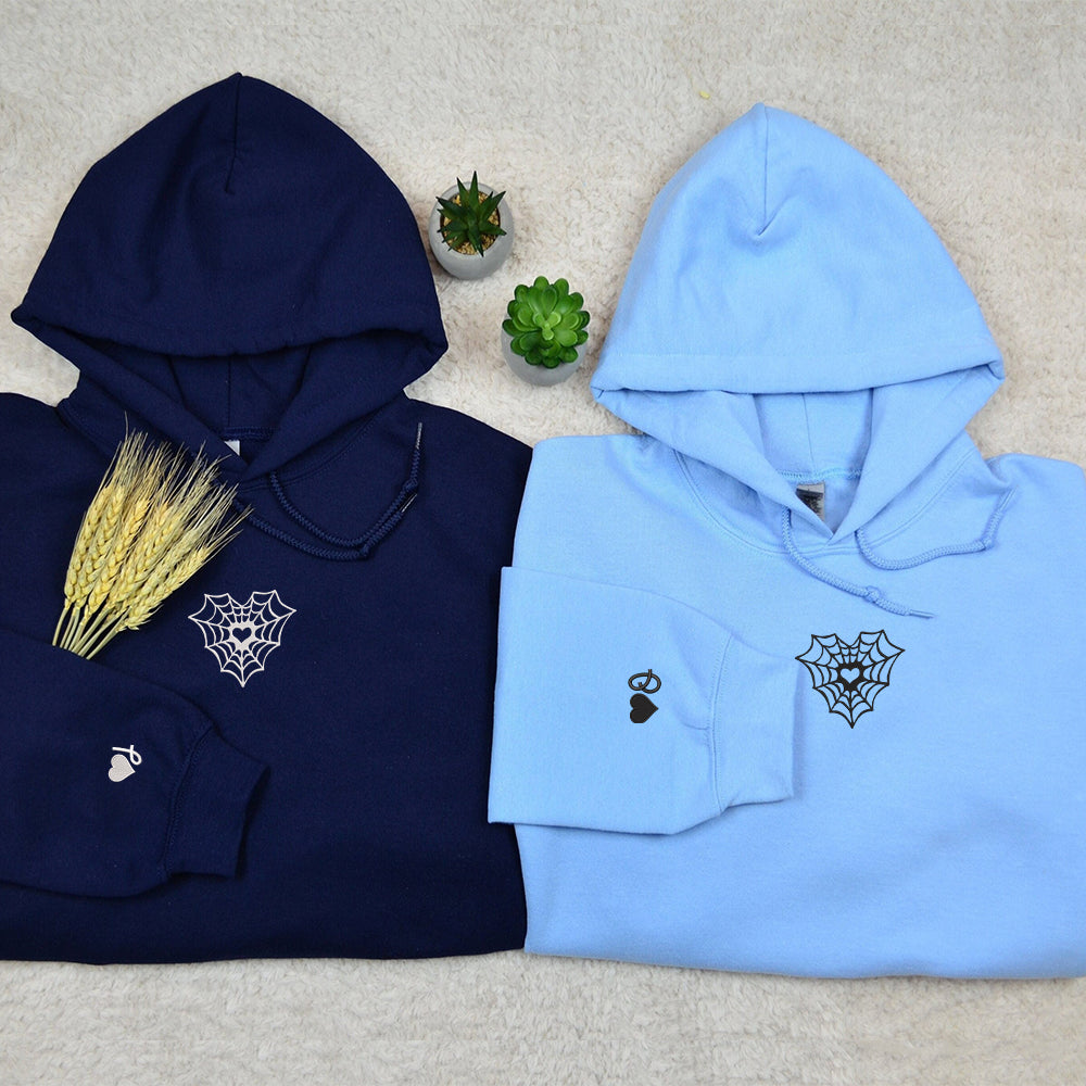 Heart Web Custom Embroidered Matching Hoodies For Couples - Perfect for Cozy Couples Gifts